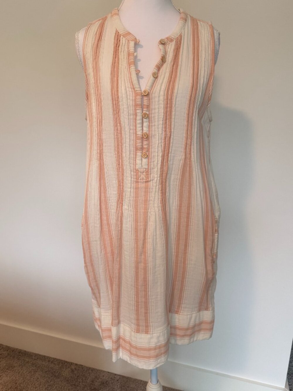 Feather 4 Arrow Organic Cotton Stripe Dress Medium Sleeveless Gauze Boho